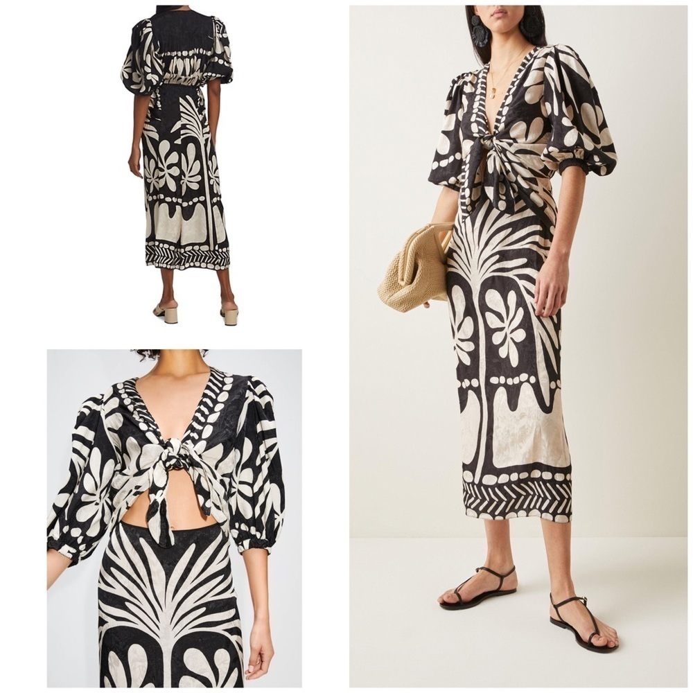 NWT Johanna Ortiz Transit Of Venus Floral Leaves Tied Front Cut Out Midi Dress 2